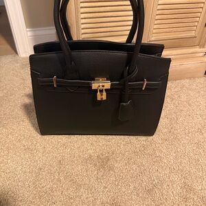 Classic Black Structured Tote Handbag with Gold Hardware fashion inspired bag